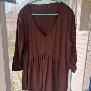 Junarose Chocolate Brown V-Neck Babydoll Tunic
